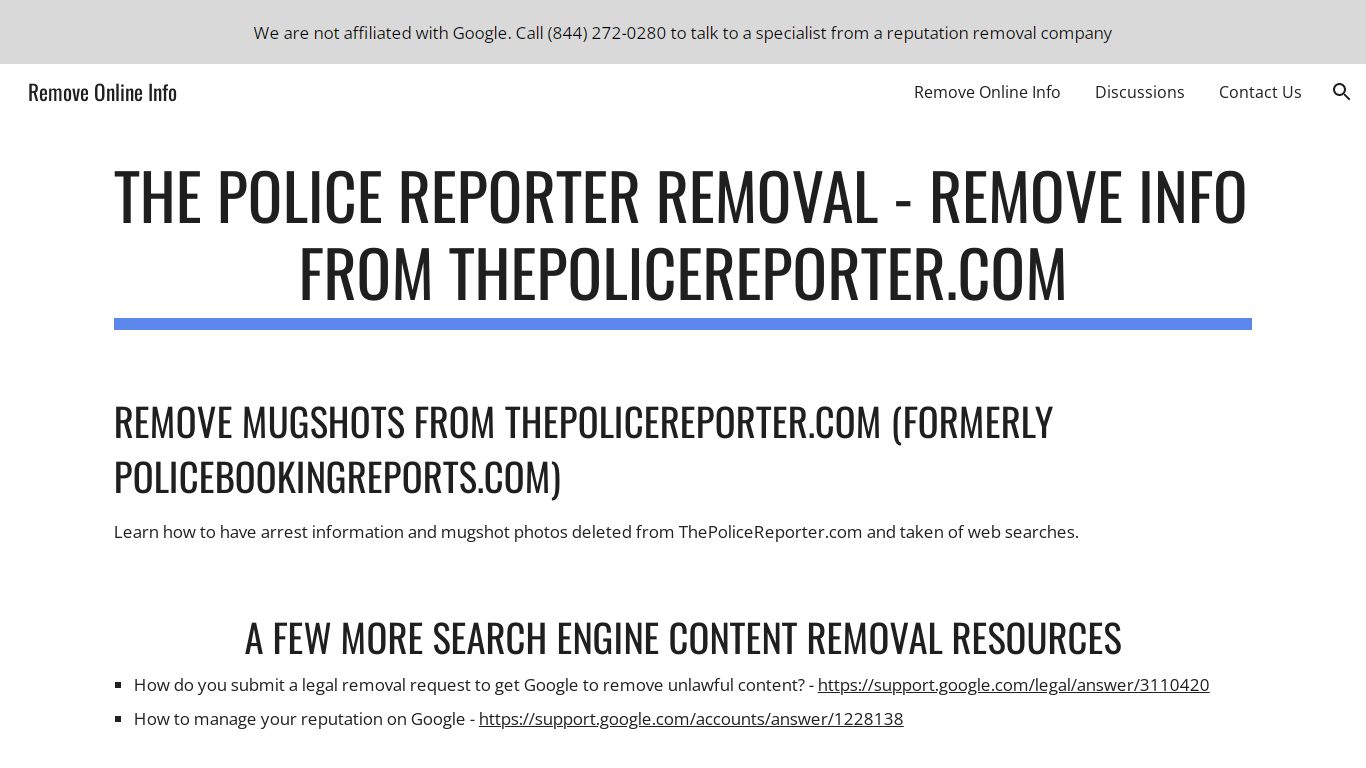 Remove Online Info - ThePoliceReporter.com Removal - Google